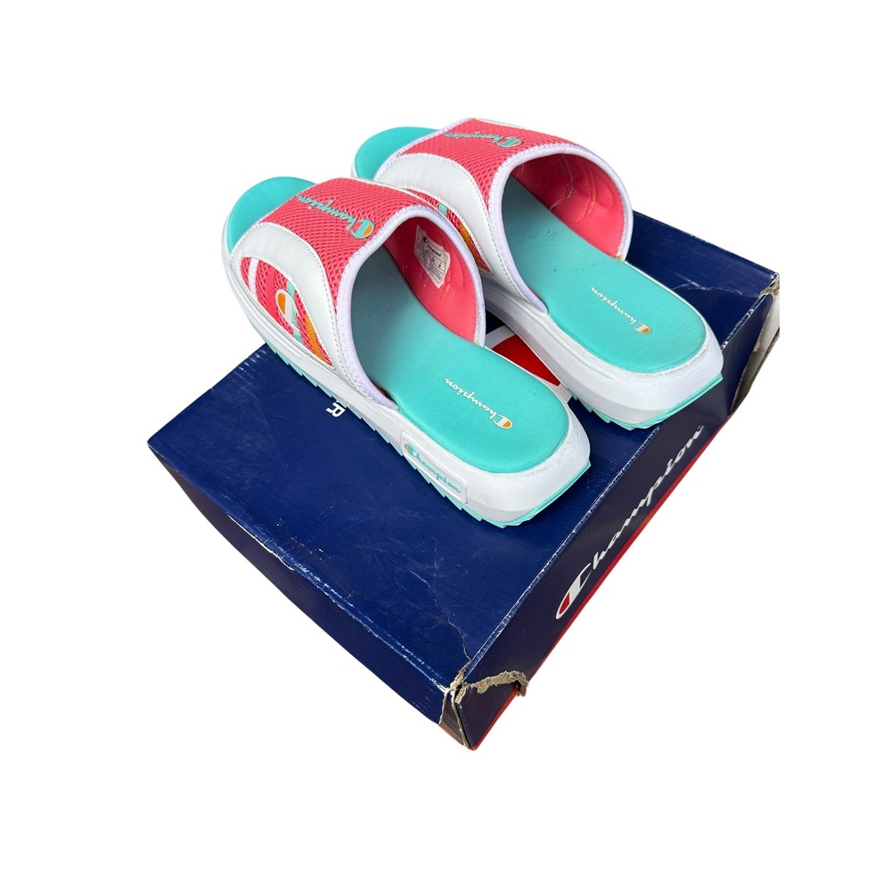 Champion Recap Epic Slide Sandals Womens 11 White Peach Teal CA100547W - Picture 5 of 11